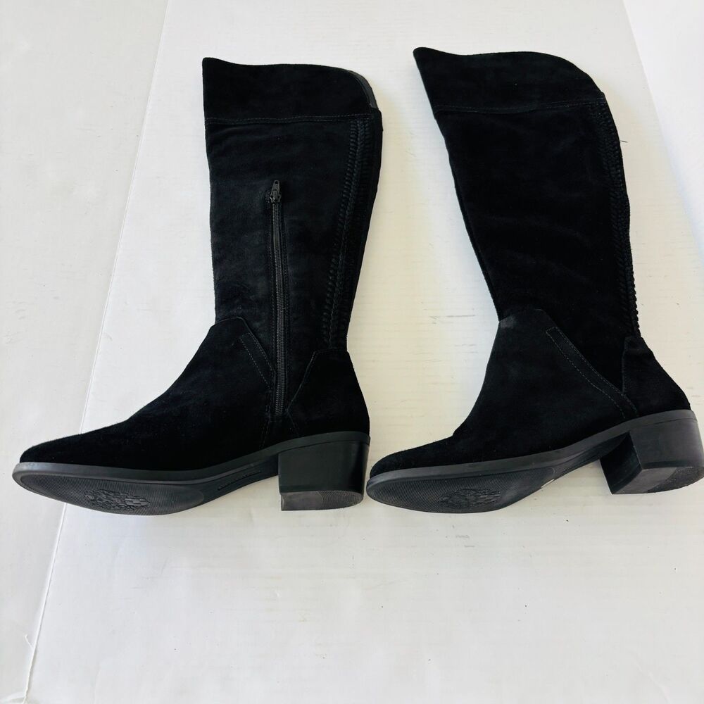 Vince Camuto Bendra Suede Over The Knee Boots Womens 8.5 M Black Flat Zip Goth - Picture 10 of 16